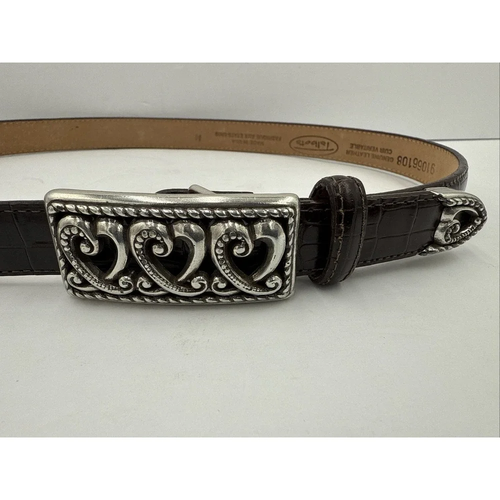 VTG‎ Talbots Leather Western Belt Brown Intricate Heart Buckle Made USA Sz M